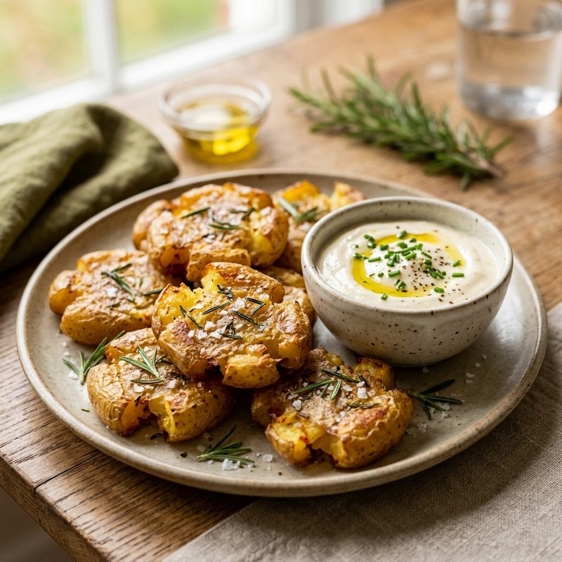 Crispy Smashed Potatoes with Garlic Aioli